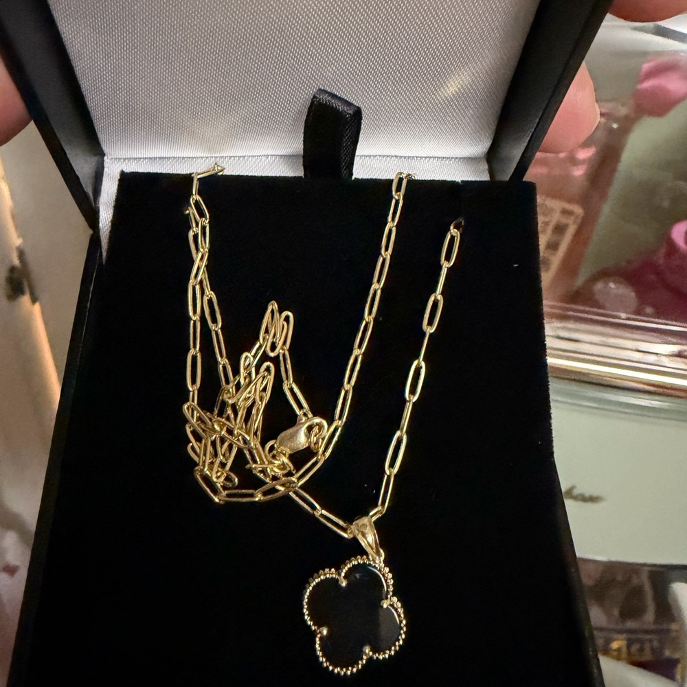 14k solid Gold and Black Pendant Necklace